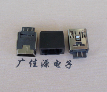海南MINI USB 5Pin接口 带护套焊线母座 B型180度铜壳