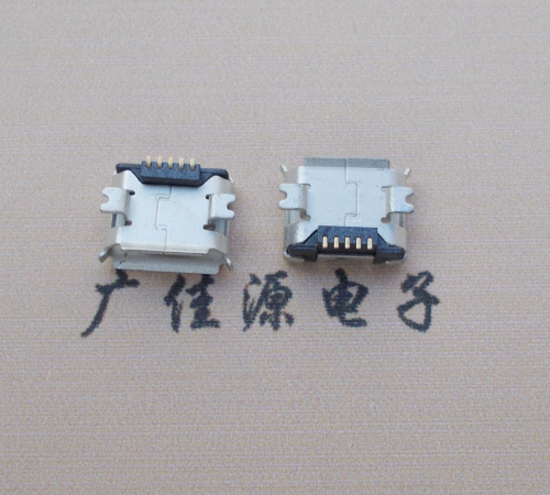 海南Micro USB 5PIN接口,B型垫高0.9mm鱼叉脚贴片雾锡卷边