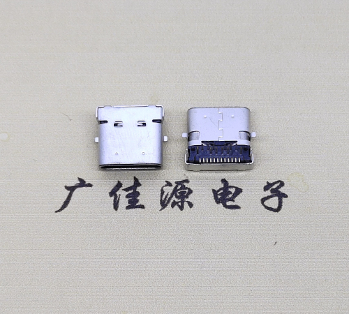 海南type c24p板上双壳连接器接口 DIP+SMT L=10.0脚长1.6母头